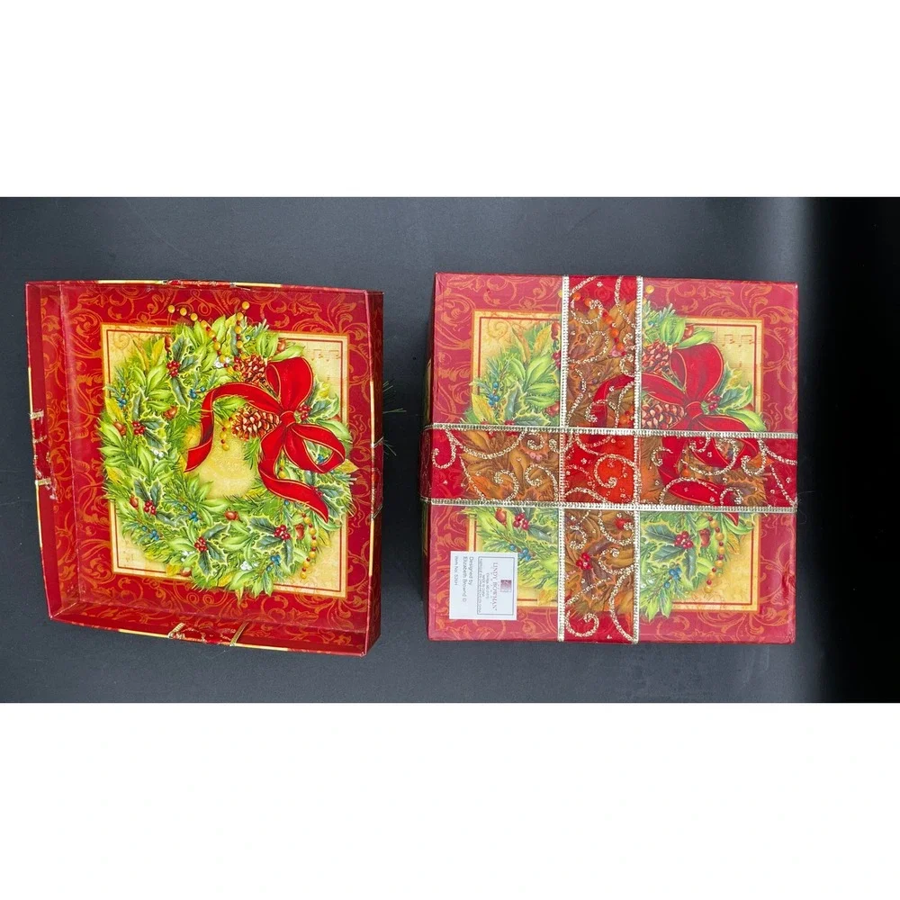 Lindy Bowman Christmas Gift Boxes Set of 2 Snowman Wreath Holiday Decor Storage